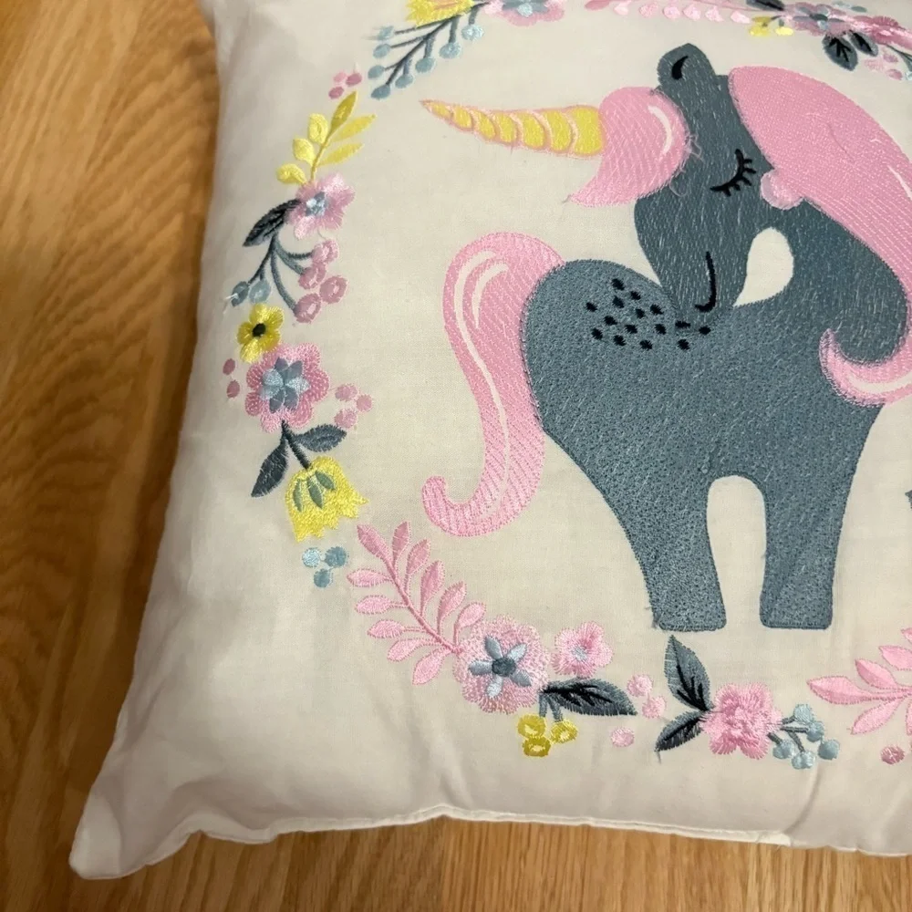 Urban Habitat Unicorn Embroidered Throw Pillow Pink Square Kids Room